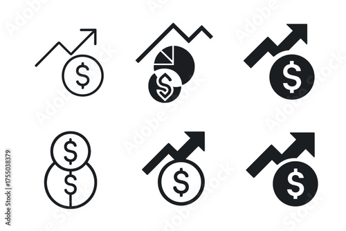 Labor Market Logo Design. Labor market dynamics. Set Logo of Labor market dynamics: wage growth and inflation (coin and upward arrow). harmonious