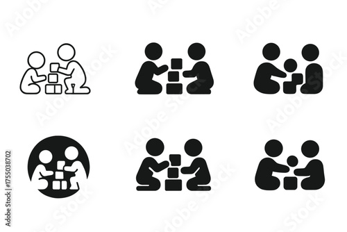 Kids Learning Logos. Kids learning and growing through hands-on experiences. Set Logo of Kids learning and growing through hands-on experiences: building block