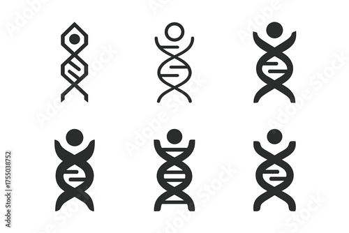 Biohacking DNA Logos. Biohacking and improving human performance. Set Logo of Biohacking and improving human performance: DNA helix. harmonious logo variations