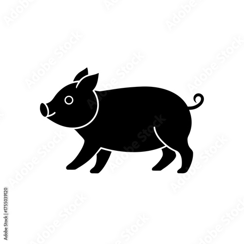 Silhouette of a walking piglet on transparent background