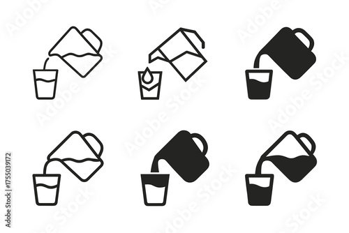 Water Pouring Logos. Pouring water into a glass. Set Logo of Pouring water into a glass: filtered pitcher with pour spout. harmonious logo variations of the