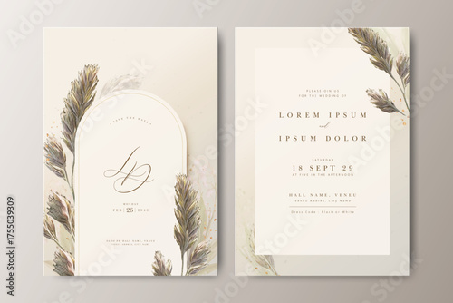 beautiful floral wedding invitation card set with creamy background

