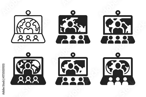 Diverse Logo Variations. A professional conducting a video conference with international clients. Set Logo of A professional conducting a video conference with