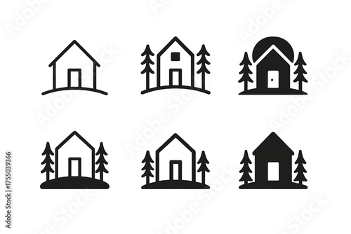 Tiny Homes Logos. Tiny homes and alternative living spaces. Set Logo of Tiny homes and alternative living spaces: Tiny Cabin. harmonious logo variations of the