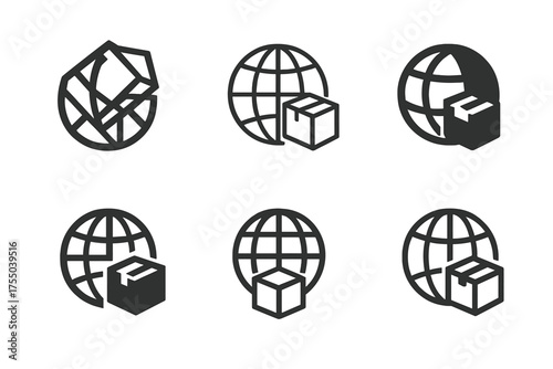 Art Auction Logos. Art and antiquities trading and international auctions. Set Logo of Art and antiquities trading and international auctions: globe with art