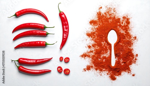 Red Hot Chili Peppers and Powdered Spice Artful Arrangement.
