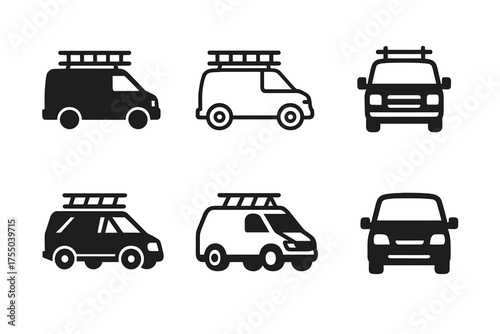 Renovation Logo Variations. Home renovation and construction services. Set Logo of Home renovation and construction services: contractor van with ladder.