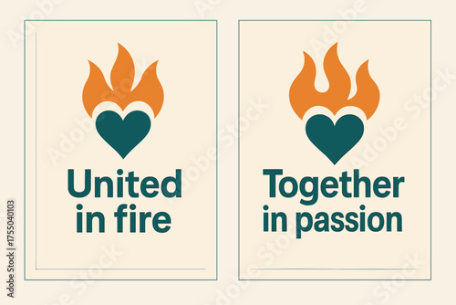 United in Fire Banners. United in fire. Two vertical A6 banners with safe margins, centered composition, no elements touching edges, geometric, orange and