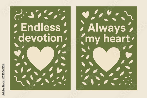 Endless Devotion Banners. Endless devotion. Two vertical A6 banners with safe margins, centered composition, no elements touching edges, memphis, olive green