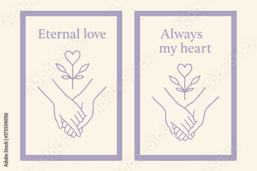 Eternal Love Banners. Eternal love. Two vertical A6 banners with safe margins, centered composition, no elements touching edges, minimal, lavender and cream,