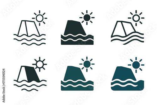 Flood Barrier Logos. climate-resilient infrastructure. Set Logo of climate-resilient infrastructure: flood barrier levee. harmonious logo variations of the