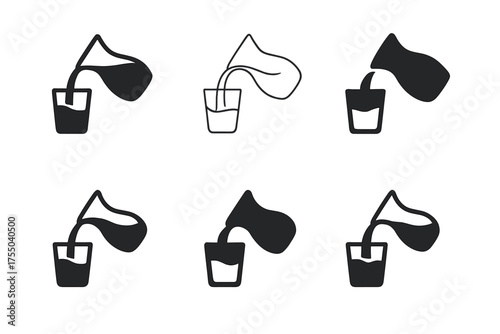 Water Pouring Logos. Pouring water into a glass. Set Logo of Pouring water into a glass: decanter tilt and stream. harmonious logo variations of the same