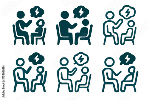 PTSD Therapy Logos. Therapy for PTSD. Set Logo of Therapy for PTSD: stylized counseling session icon. harmonious logo variations of the same emblematic