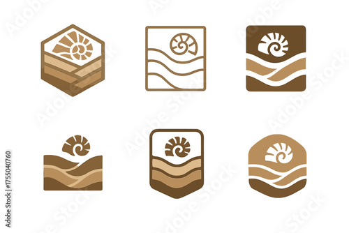 Fossil Enthusiasts Logos. Fossil hunting and paleontology enthusiasts. Set Logo of Fossil hunting and paleontology enthusiasts: geological strata (rock layers