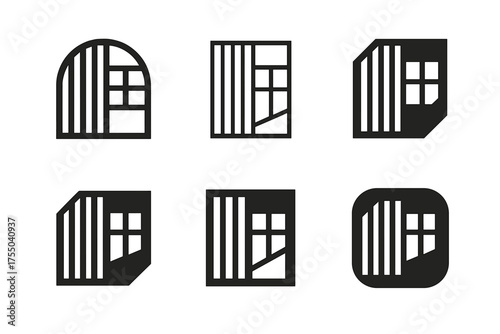 Layered Design Logos. Layering textures and patterns in room designs. Set Logo of Layering textures and patterns in room designs: Accent wall with wood slats