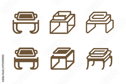 Chic Tray Logo Variations. Adding a chic tray on a coffee table for organization. Set Logo of Adding a chic tray on a coffee table for organization: nesting