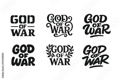 God of War Lettering. God of War. Set lettering. harmonious lettering variations of the same emblematic concept (Stencil-inspired urban lettering, Whimsical