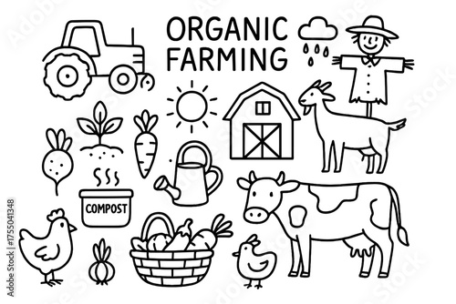 Organic Farm Doodle. Molecular Models. Solid icons set of Molecular Models: ball-and-stick, molecular structure, atom, bond, electron, nucleus, hydrogen,