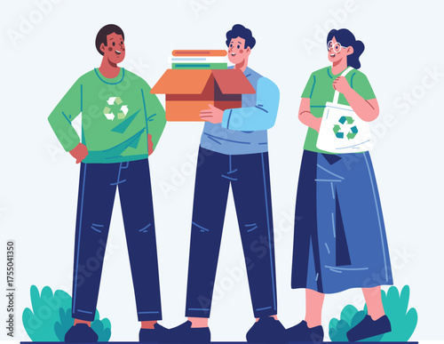People Collecting and Recycling Materials for Environmental Sustainability Concept
