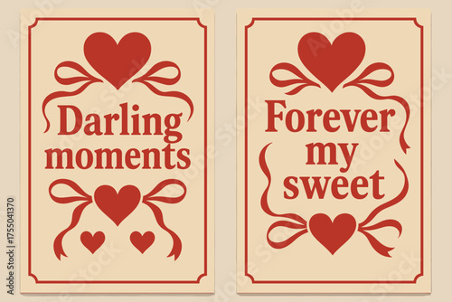 Darling Moments Banners. Darling moments. Two vertical A6 banners with safe margins, centered composition, no elements touching edges, retro, red and beige,