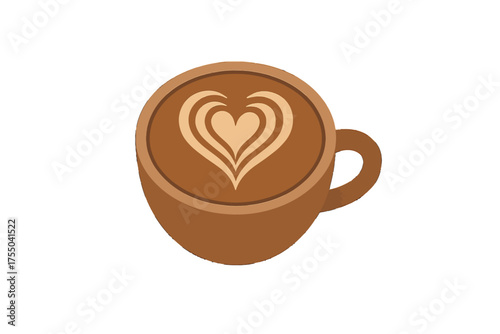 Charming Coffee Cup with Heart-Shaped Latte Art, a Warm and Inviting Beverage Design Perfect for Cafes, Mornings, and Cozy Moments