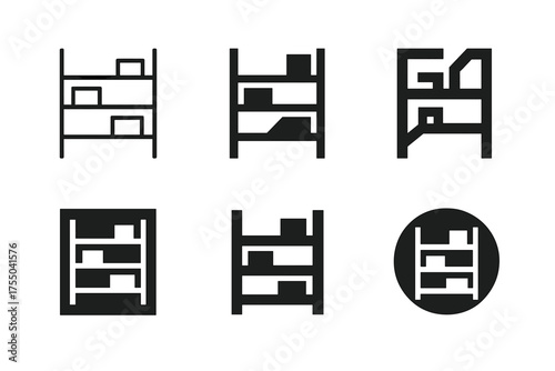 Garage Decluttering Logos. Decluttering the garage. Set Logo of Decluttering the garage: shelving unit. harmonious logo variations of the same emblematic