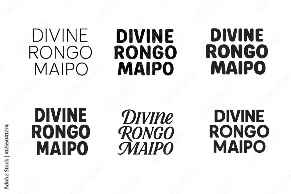 Obraz premium Divine Lettering Styles. Divine Rongo Maipo. Set lettering. harmonious lettering variations of the same emblematic concept (Modern minimal monoline lettering,