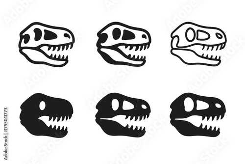 Dinosaur Skull Logos. Fossil hunting and paleontology enthusiasts. Set Logo of Fossil hunting and paleontology enthusiasts: dinosaur skull. harmonious logo