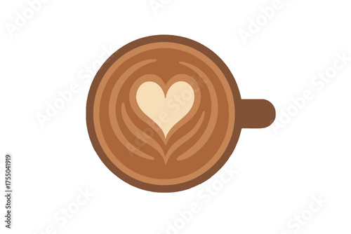 Latte Art Heart Coffee Cup - Flat Vector Illustration