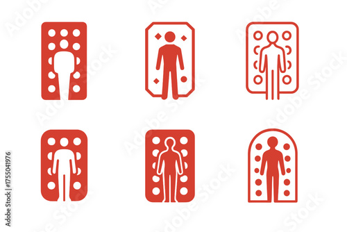 Biohacking Logos Grid. Biohacking and improving human performance. Set Logo of Biohacking and improving human performance: red light therapy panel. harmonious