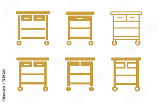 Kitchen Cart Logos. A wooden kitchen cart for added storage and workspace. Set Logo of A wooden kitchen cart for added storage and workspace: caster wheels.