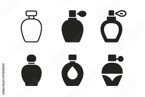 Vanity Logo Variations. Arranging cosmetics and skincare in a vanity. Set Logo of Arranging cosmetics and skincare in a vanity: perfume bottle. harmonious logo