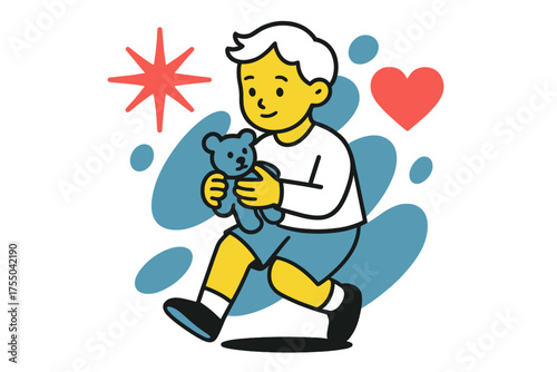 Innocence and Resilience. Child Survivor. A glowing child holding a small toy, abstract spark and heart icons symbolizing innocence and fragility. Modern