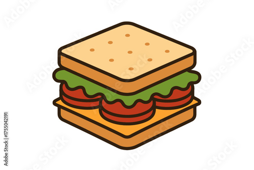 A Deliciously Layered Square Sandwich with Toasted Bread, Fresh Lettuce, and Juicy Red Tomatoes