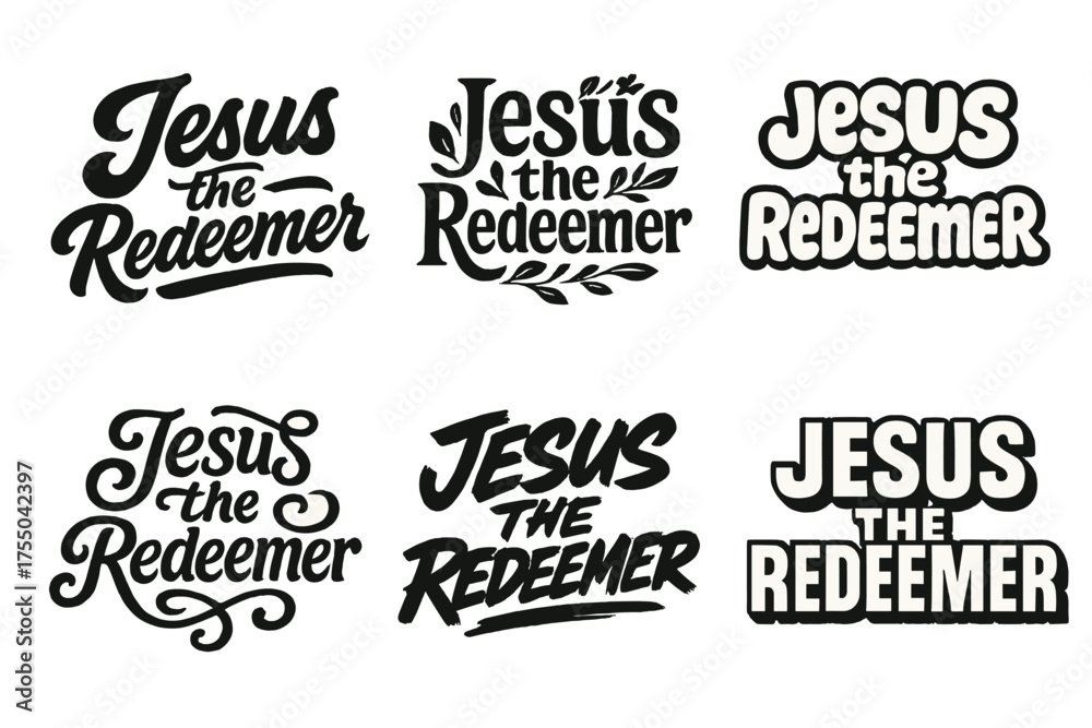 Obraz premium Artistic Lettering Grid. Jesus the Redeemer. Set lettering. harmonious lettering variations of the same emblematic concept (Bold hand-lettering with playful
