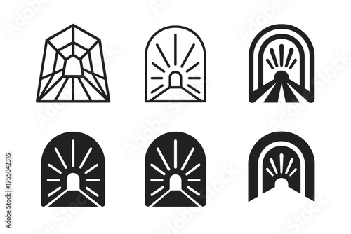 Interactive Art Logo Variants. Interactive digital art installations. Set Logo of Interactive digital art installations: immersive light tunnel. harmonious