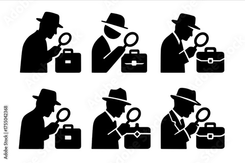 Investigator Logo Variations. Investigator Reviewing Case Files. Set Logo of Investigator Reviewing Case Files: briefcase. harmonious logo variations of the
