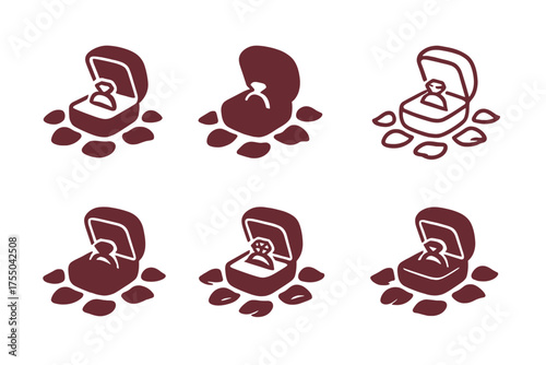 Romantic Logo Variations. Romantic gestures in intimate settings (flower petals, surprise dates). Set Logo of Romantic gestures in intimate settings (flower