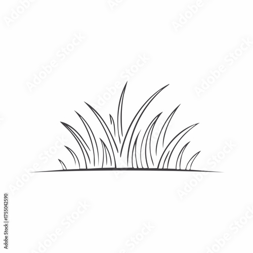 Simple black and white line drawing of a clump of grass blades growing from the ground.