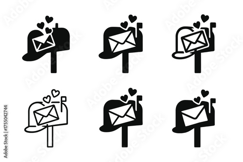 Heartfelt Mail Logos. Long-distance relationships and communication. Set Logo of Long-distance relationships and communication: Vintage mailbox with an