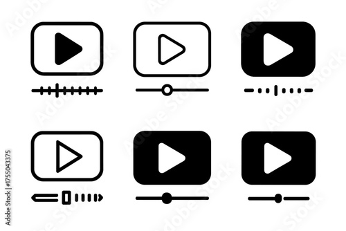 Creative Logo Variations. Content creation. Set Logo of Content creation: video play button and timeline. harmonious logo variations of the same emblematic