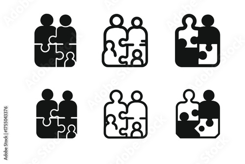 Educational Toys Emblem. Exploring educational toys and games with kids. Set Logo of Exploring educational toys and games with kids: puzzle pieces. harmonious