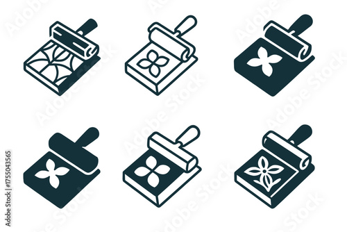 Artisan Logo Showcase. Tourism to explore local artisans and craftsmen. Set Logo of Tourism to explore local artisans and craftsmen: Printmaker's block and