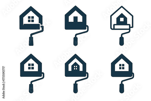 Home Renovation Logos. Home renovation and construction services. Set Logo of Home renovation and construction services: paint roller. harmonious