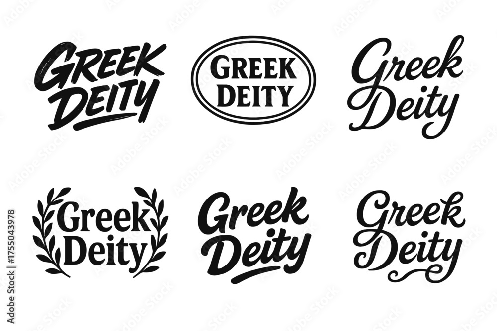 Fototapeta premium Greek Deity Lettering. Greek Deity. Set lettering. harmonious lettering variations of the same emblematic concept (Dynamic brushstroke graffiti lettering,