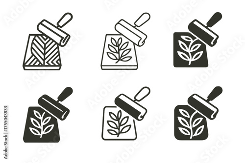 Artisan Logo Showcase. Tourism to explore local artisans and craftsmen. Set Logo of Tourism to explore local artisans and craftsmen: Printmaker's block and