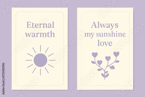 Eternal Warmth Banners. Eternal warmth. Two vertical A6 banners with safe margins, centered composition, no elements touching edges, minimal, lavender and