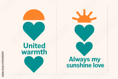 United Warmth Banners. United warmth. Two vertical A6 banners with safe margins, centered composition, no elements touching edges, geometric, turquoise and