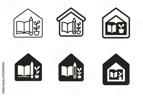 Learning Nook Logos. Home schooling environments and teaching materials. Set Logo of Home schooling environments and teaching materials: Learning Nook.