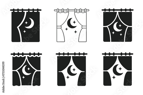 Sleep Logo Variations. Sleep environment. Set Logo of Sleep environment: blackout curtains. harmonious logo variations of the same emblematic concept, each